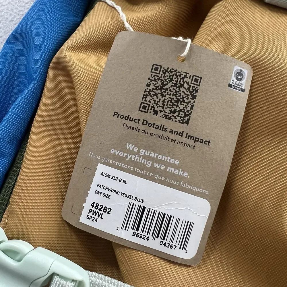 NWT Patagonia PWVL Patchwork Vessel Blue Gold Atom Sling 8L Backpack Bag 48262